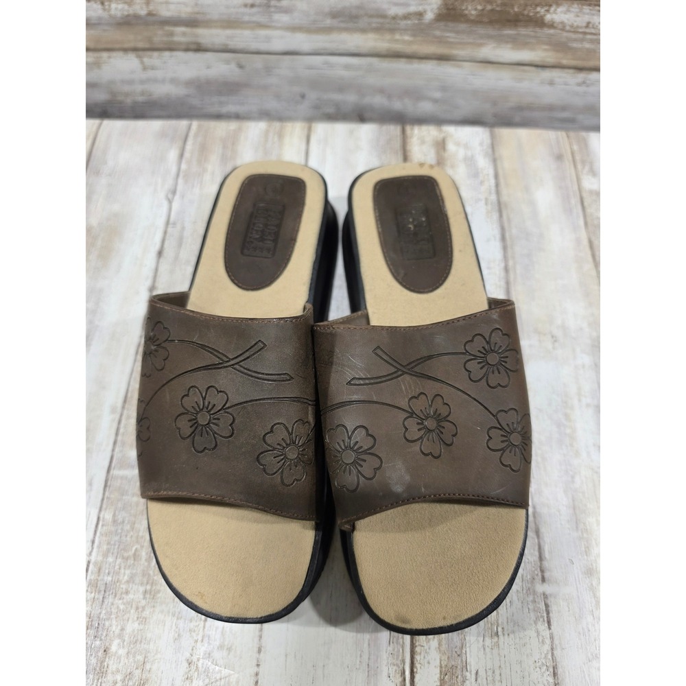 Faded Glory Brown Floral Embossed Platform Slide Sandals Kids 4 Womens 6 MEEME